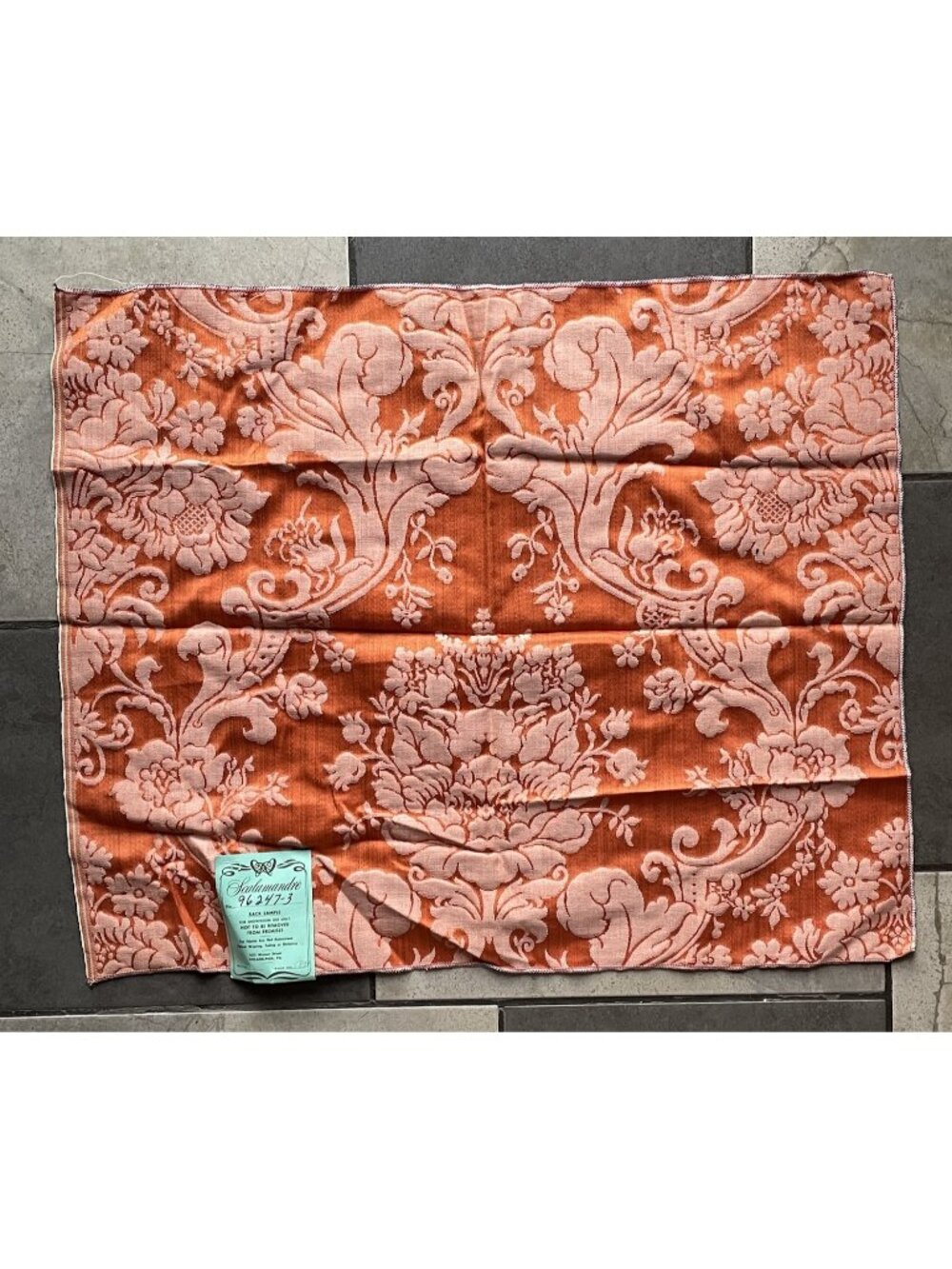 Orange Mid-Century 100% Cotton Damask Scalamandre Silk Sample Vintage Art Fabric